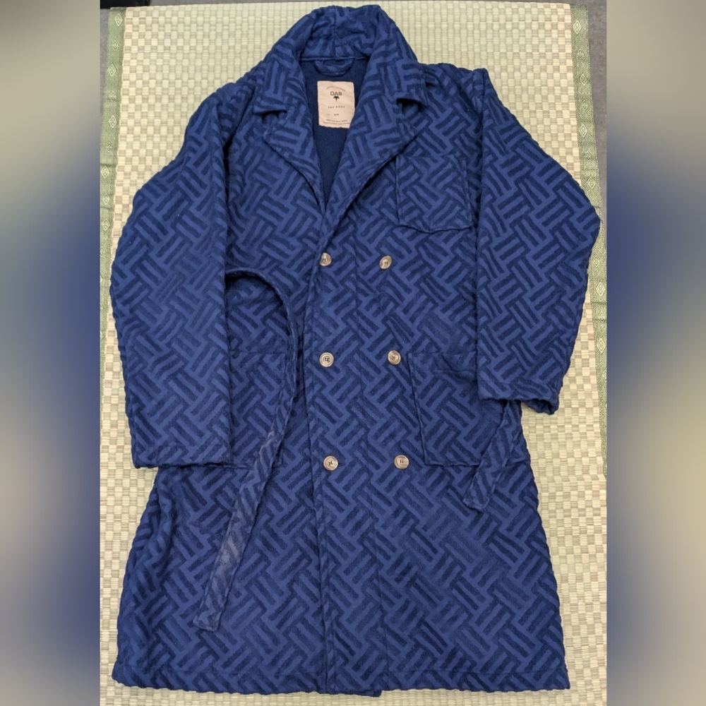 OAS Double Breasted Terry Cotton Bath Robe Royal Blue Size S/M Made in Portugal